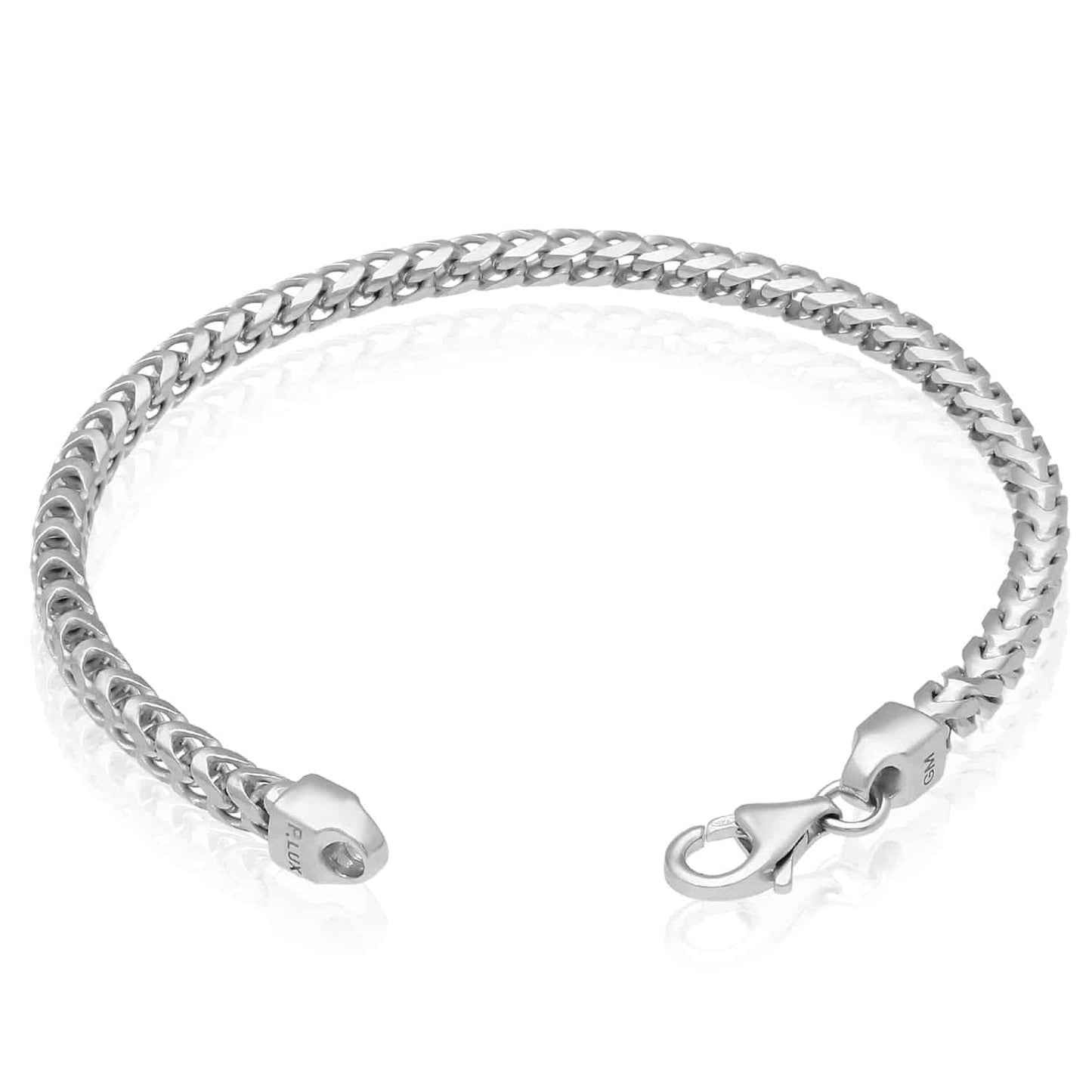 Solid 18K White Gold Over Sterling Silver 3.7mm Franco Bracelet 8"-9"