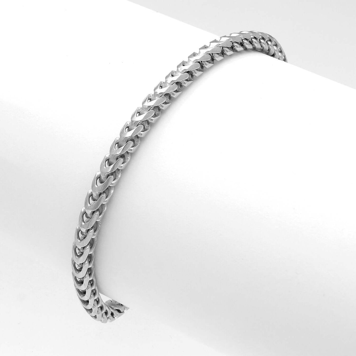 Solid 18K White Gold Over Sterling Silver 3.7mm Franco Bracelet 8"-9"