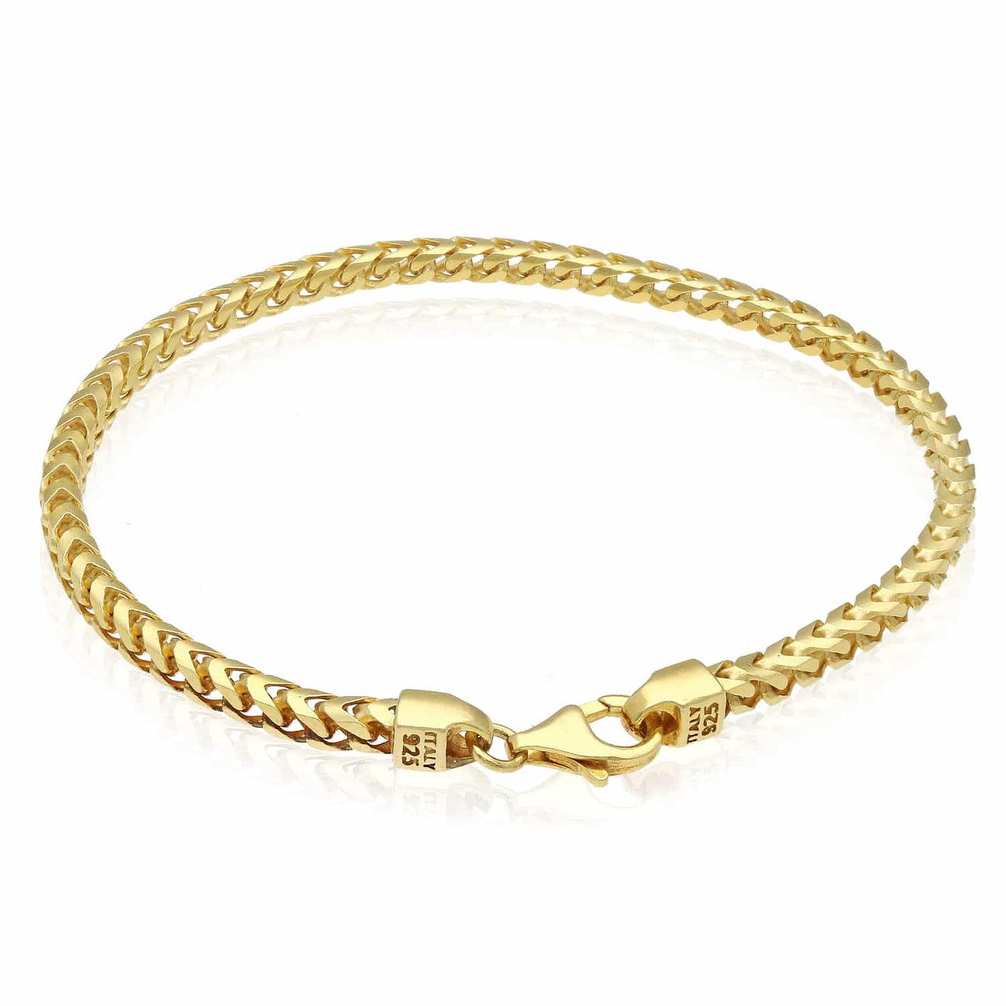Solid 18K Yellow Gold Over Sterling Silver 3.7mm Franco Bracelet 8"-9"
