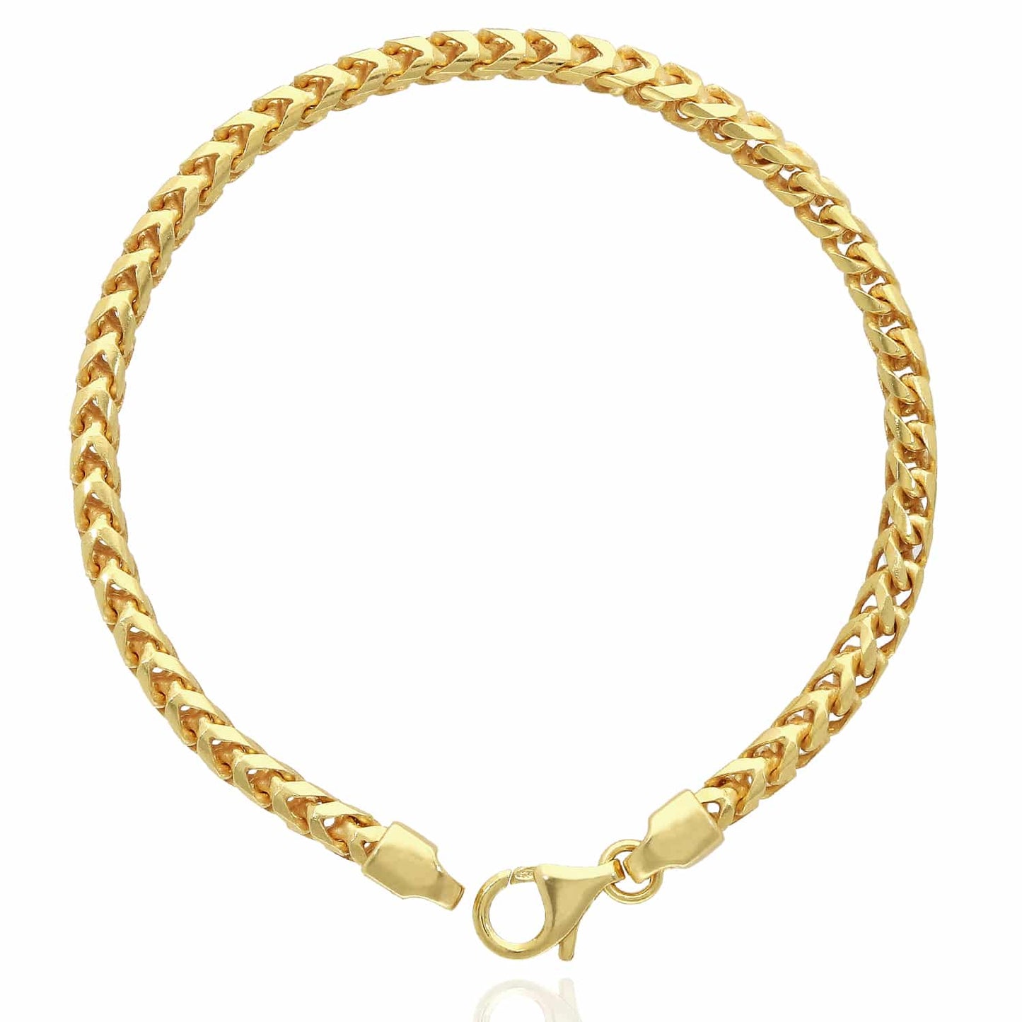 Solid 18K Yellow Gold Over Sterling Silver 3.7mm Franco Bracelet 8"-9"