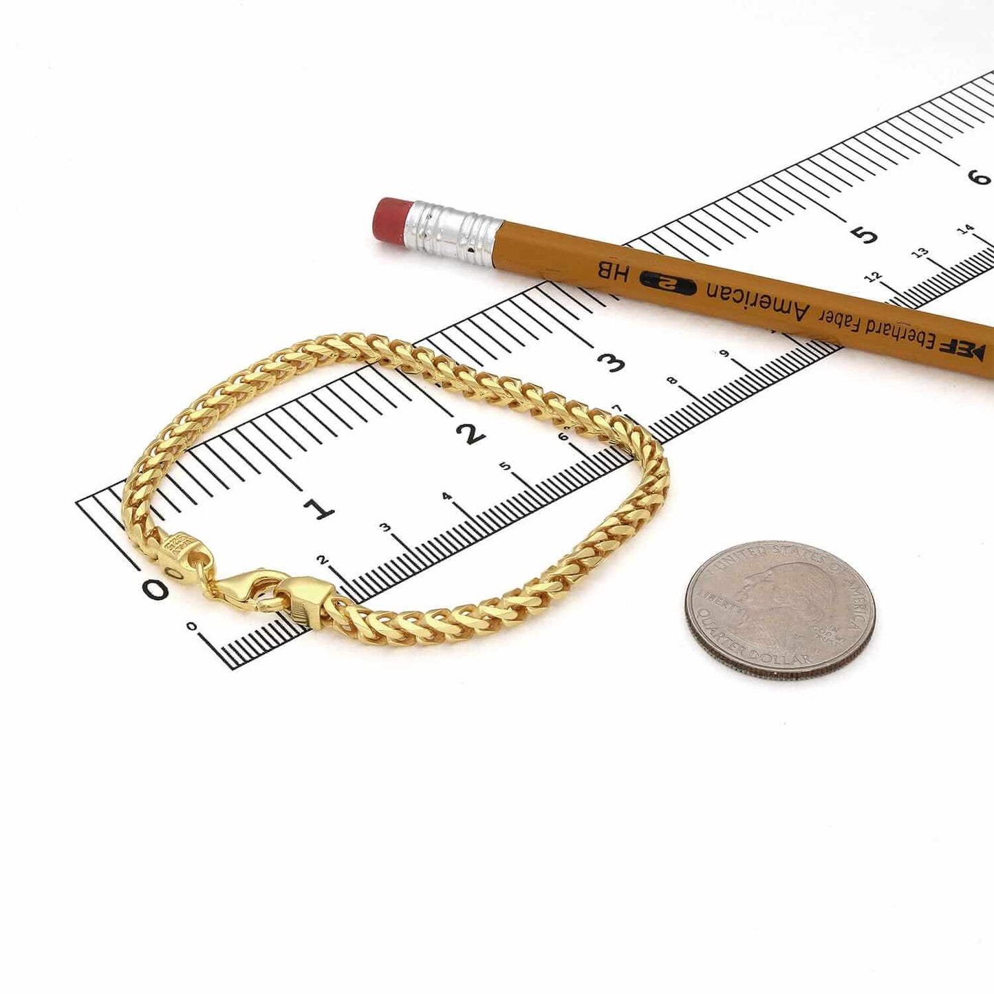 Solid 18K Yellow Gold Over Sterling Silver 3.7mm Franco Bracelet 8"-9"