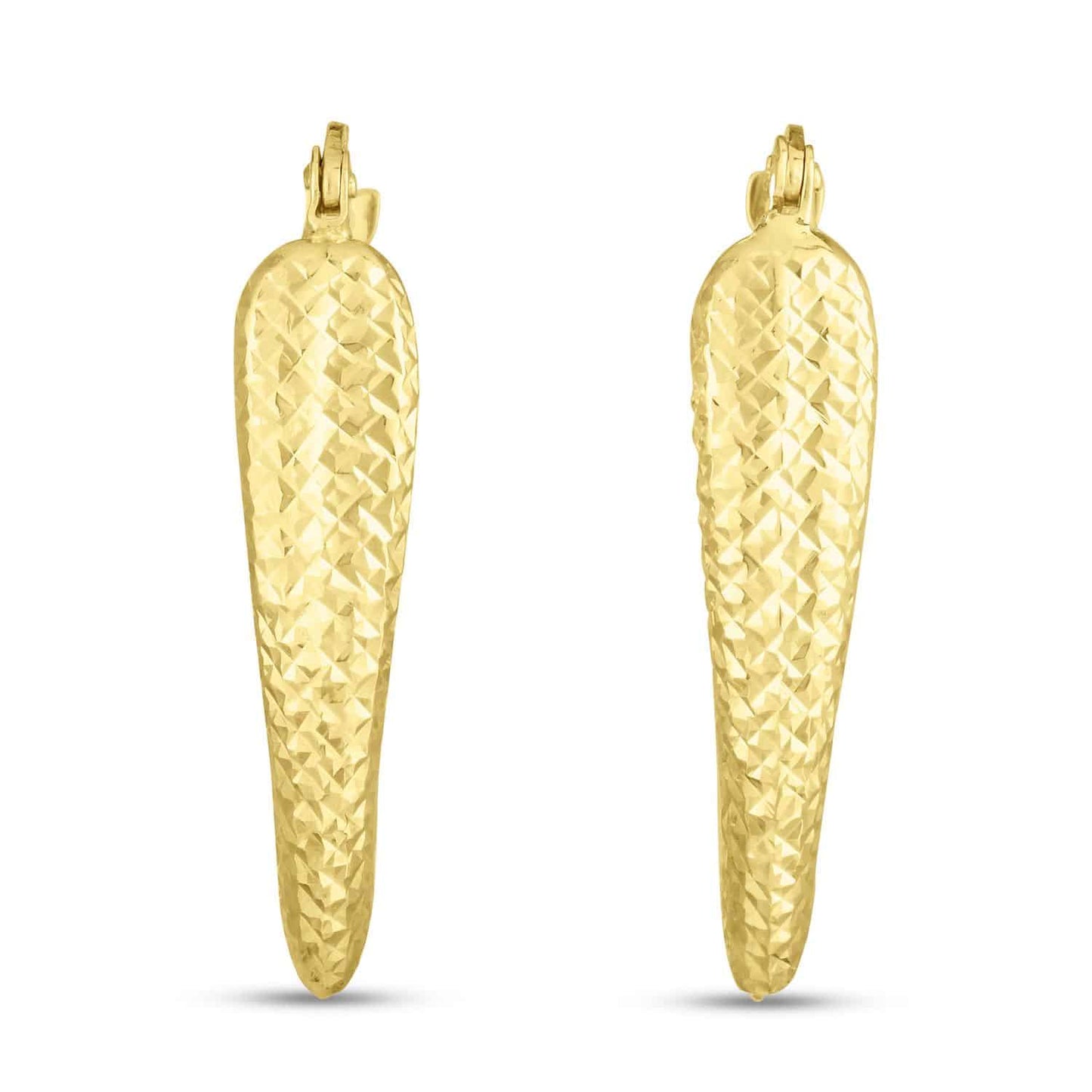 14K Gold Diamond-Cut Puffed V-Shape Hoop Earrings 29mm