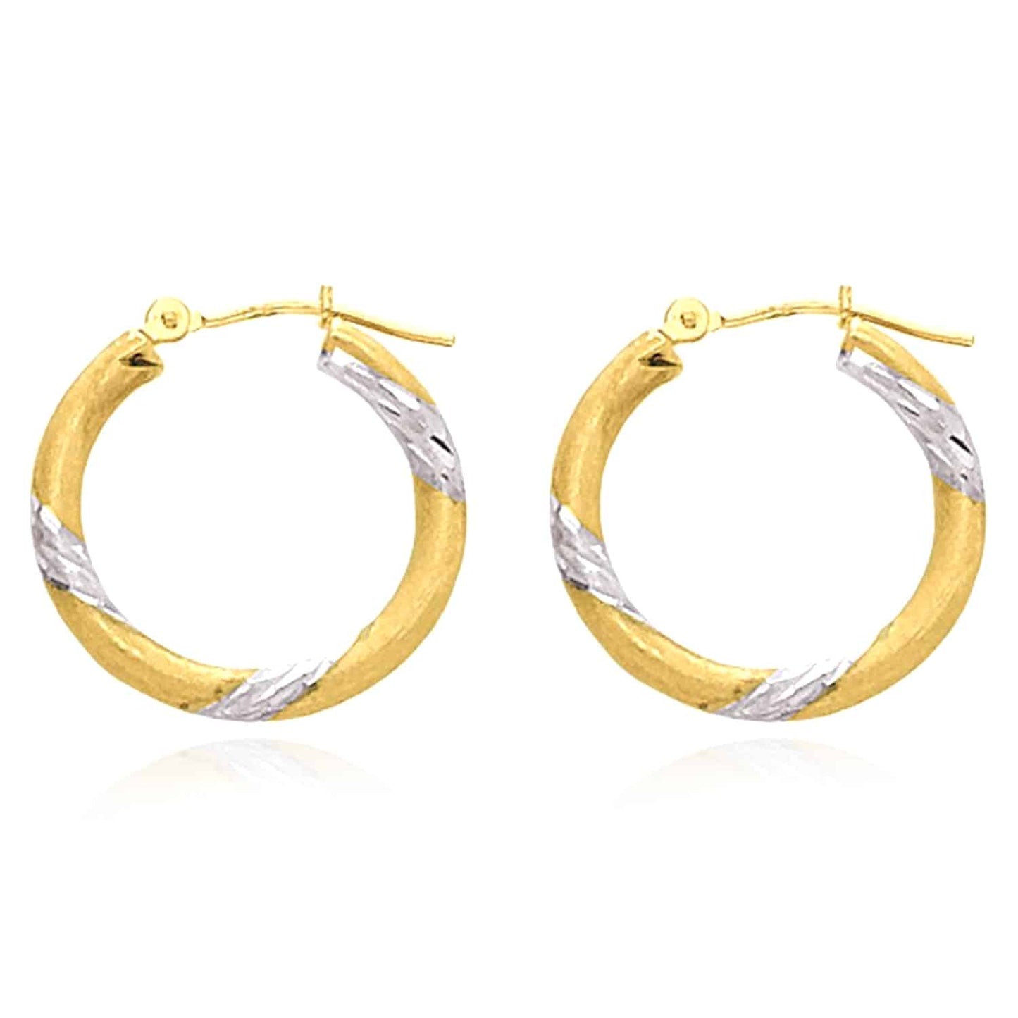 14K Gold Yellow White Two-Tone Diamond-Cut Hoop Earrings 20mm