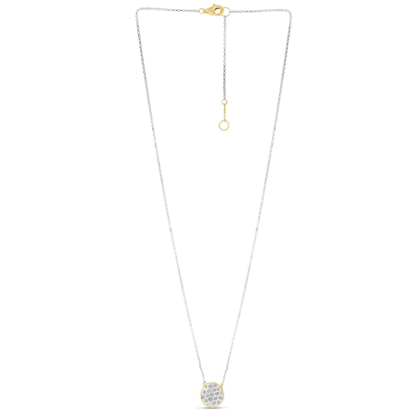 14K Gold Yellow White Rose Confetti Disc Pendant Necklace 16"-18" Adjustable