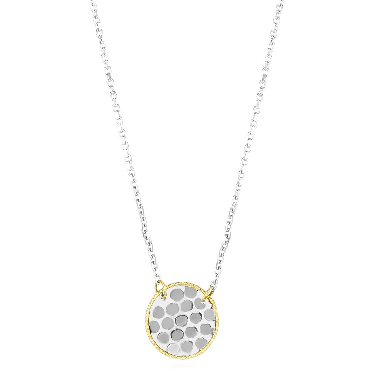 14K Gold Yellow White Rose Confetti Disc Pendant Necklace 16"-18" Adjustable