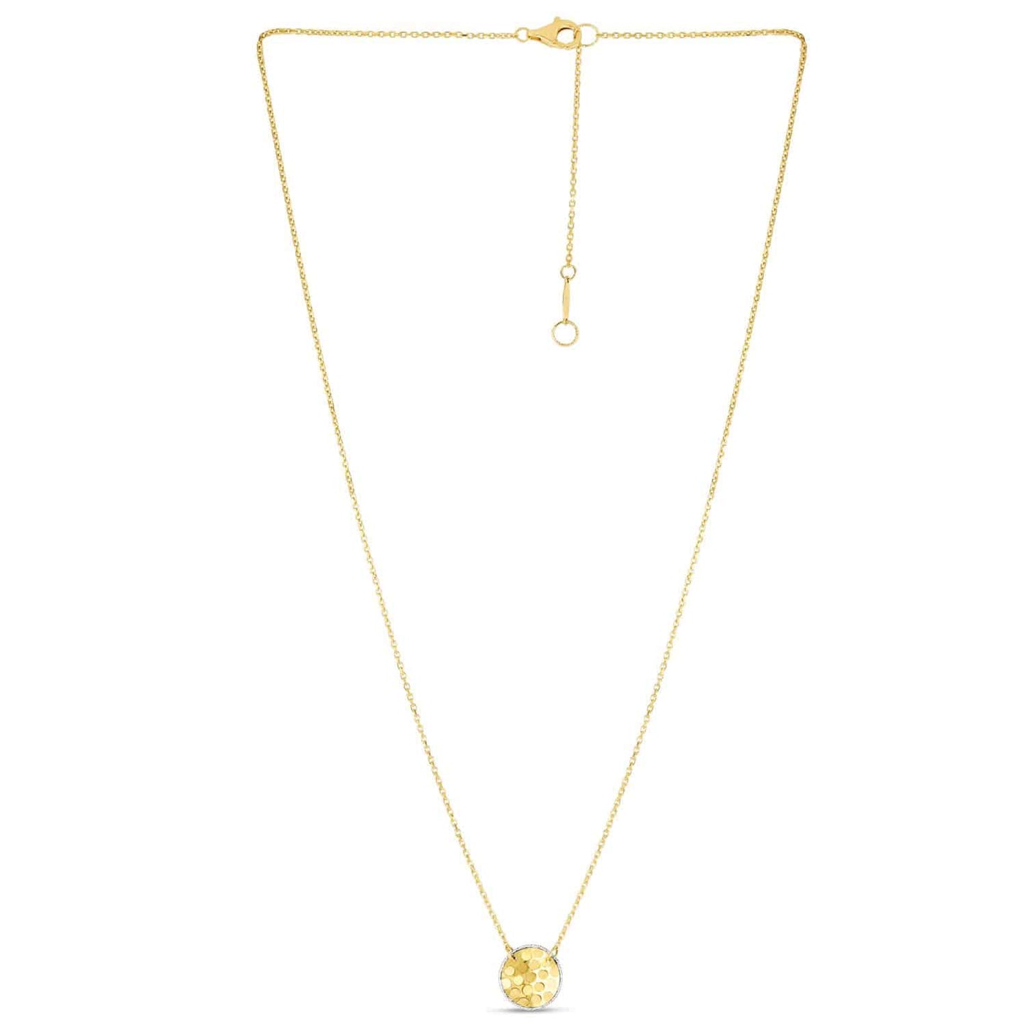 14K Gold Yellow White Rose Confetti Disc Pendant Necklace 16"-18" Adjustable