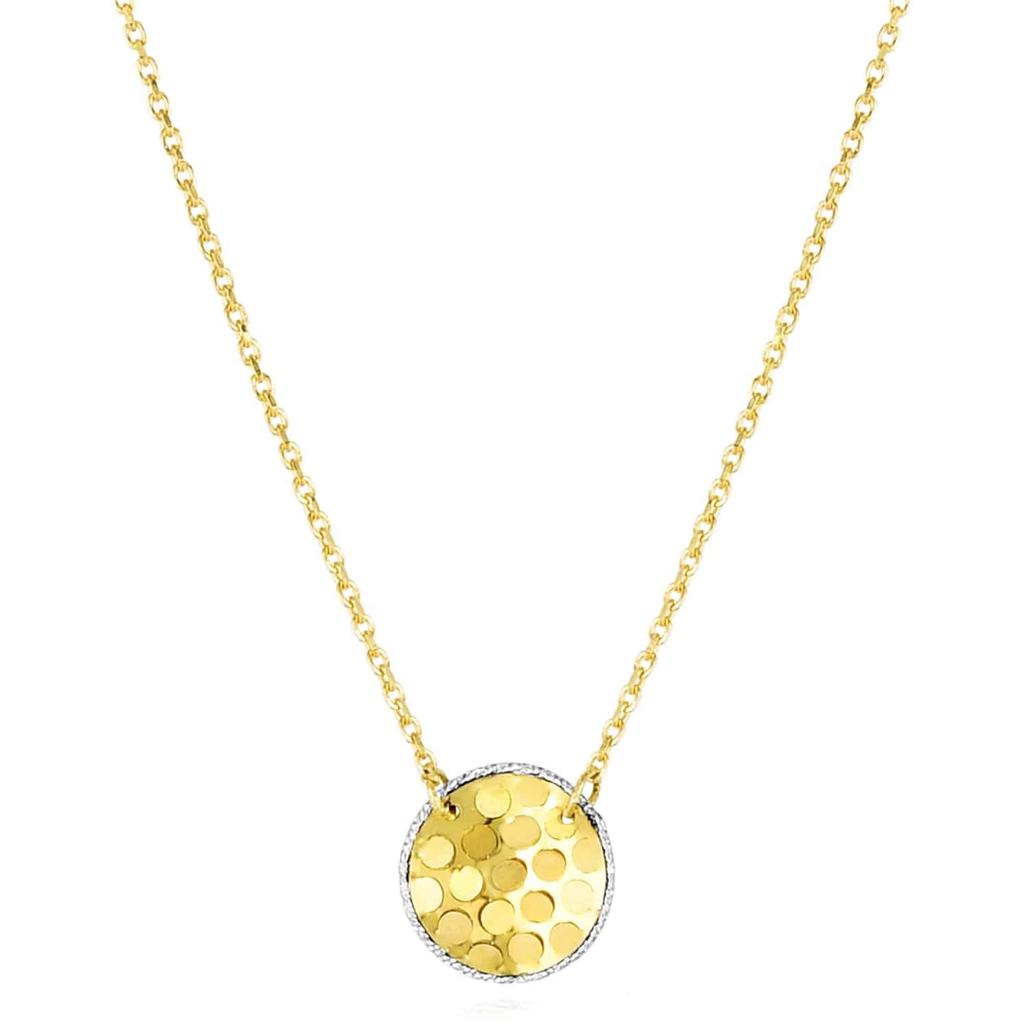 14K Gold Yellow White Rose Confetti Disc Pendant Necklace 16"-18" Adjustable