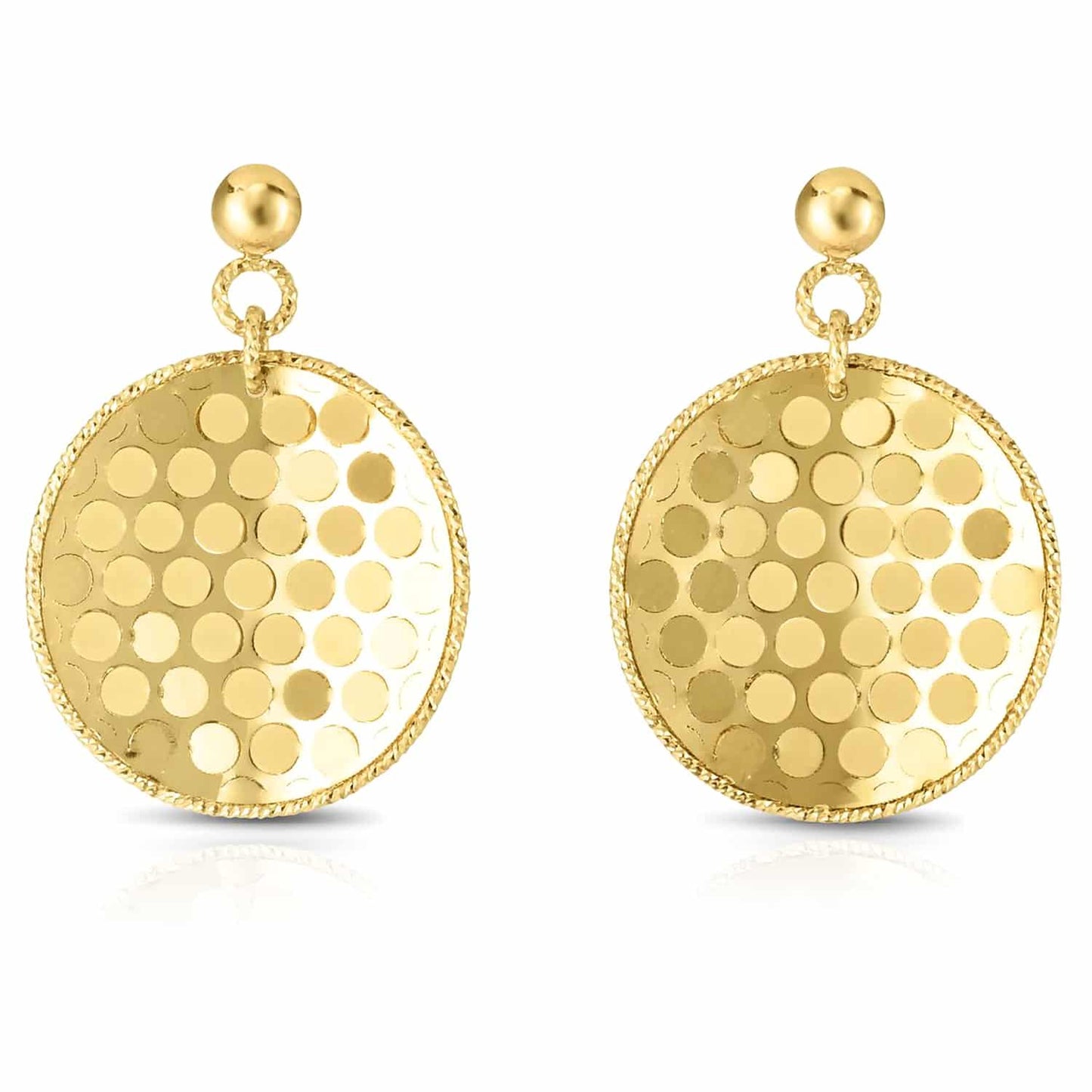 14K Gold Bent Confetti Round Drop Push Back Earrings