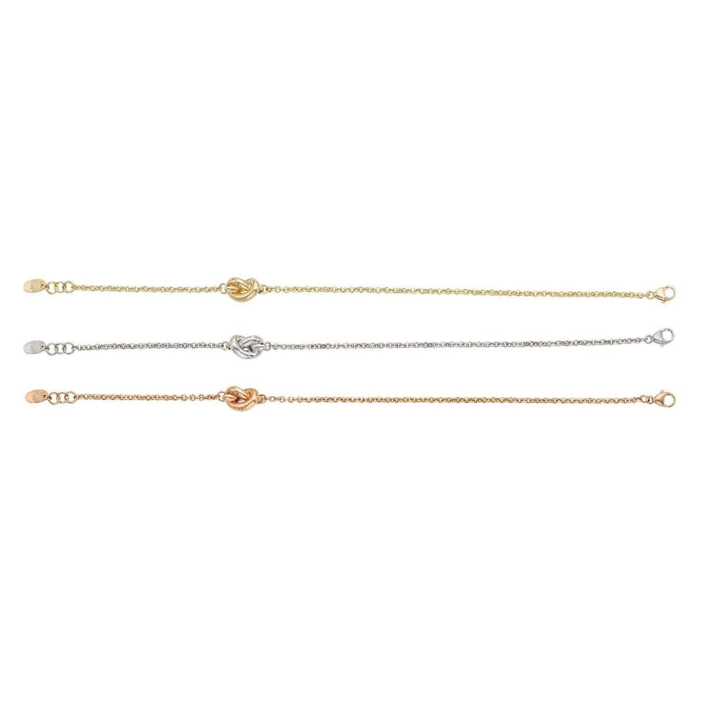 14K Gold Puffed Love Knot Cable Bracelet 7"