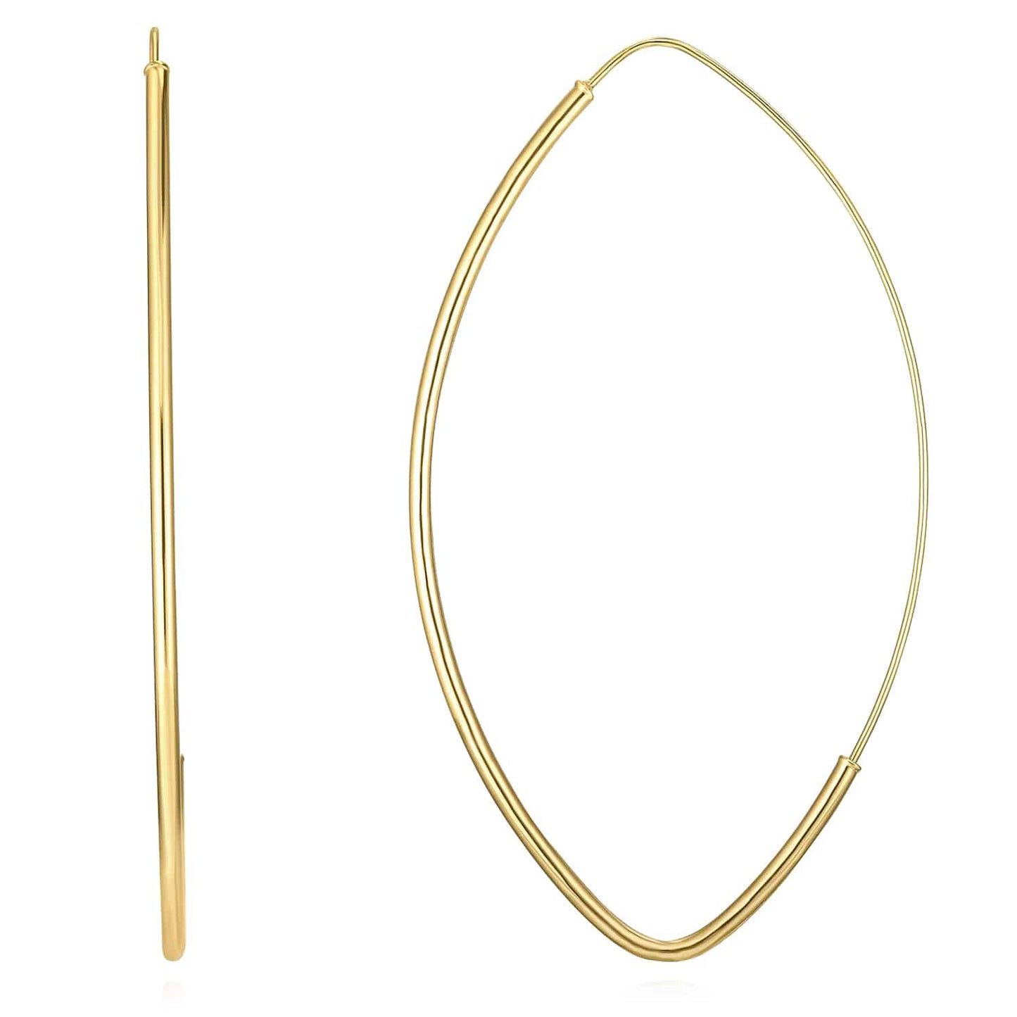14K Gold Yellow White Rose Marquise Endless Hoop Earrings 35mm-59mm