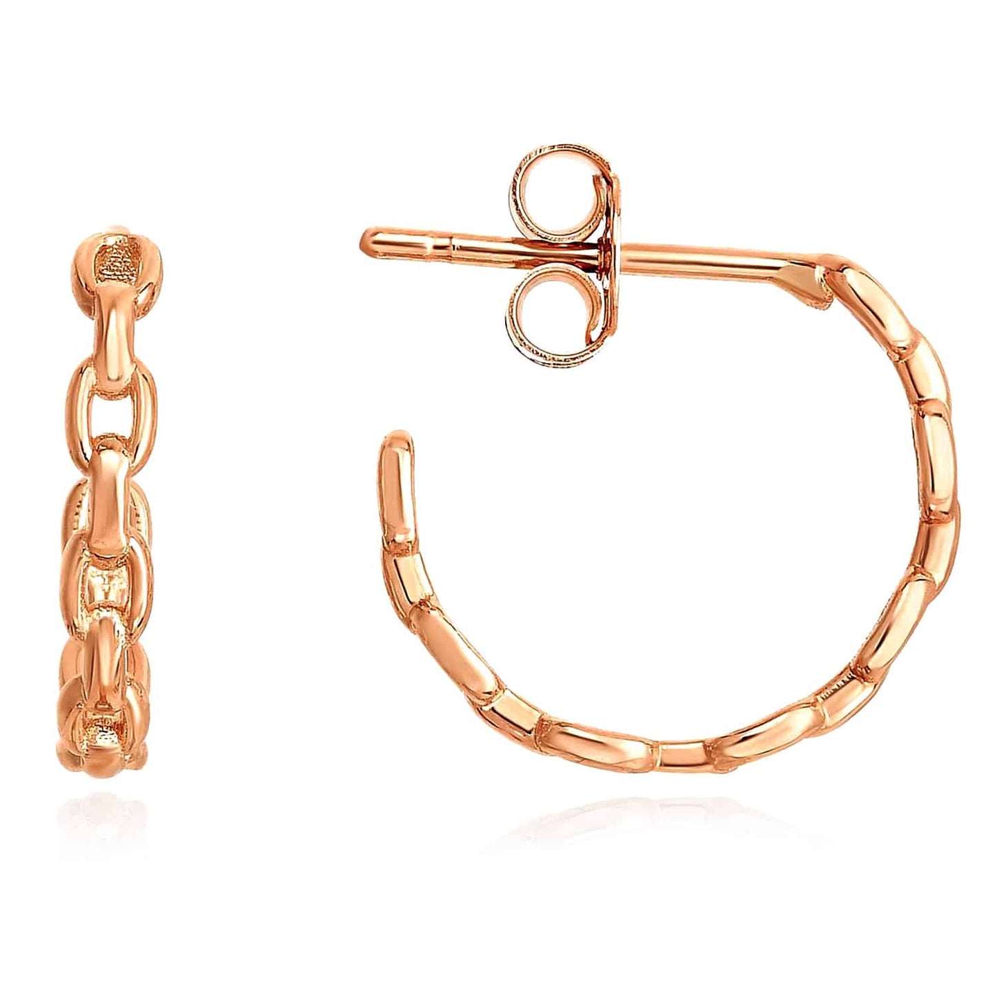 14K Gold Yellow White Rose Puffed Cable Push Back Hoop Earrings 14mm