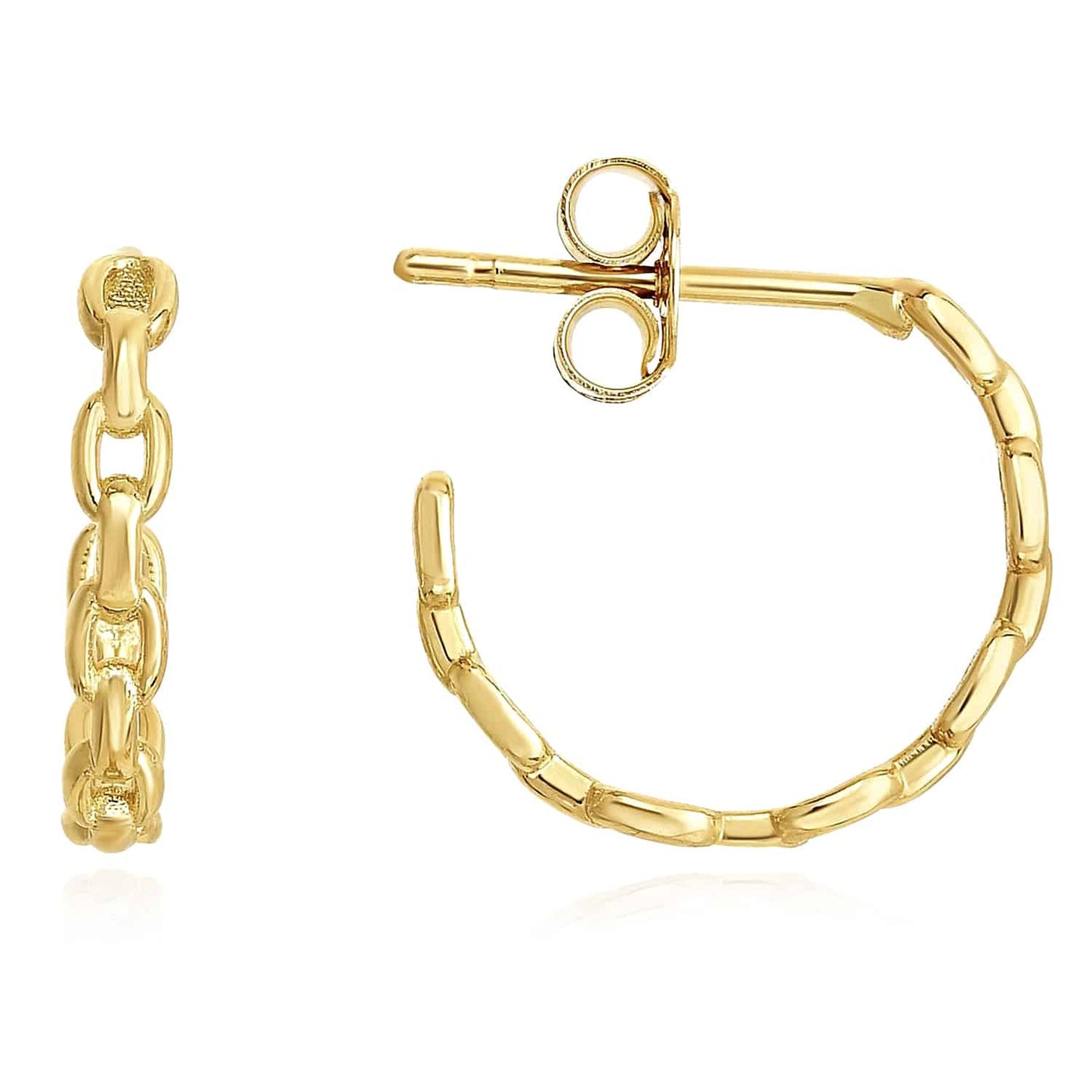 14K Gold Yellow White Rose Puffed Cable Push Back Hoop Earrings 14mm