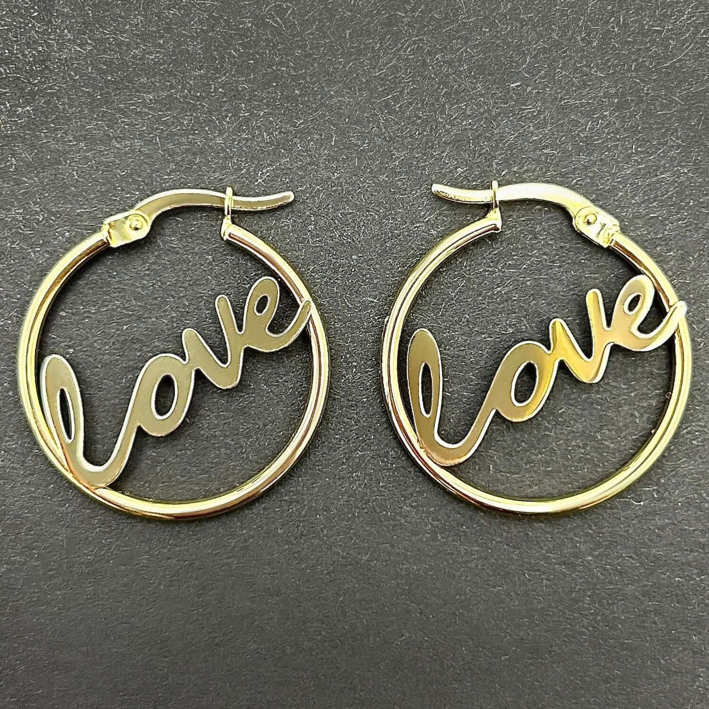 14K Gold Hoop Hinged LOVE Earrings 24mm