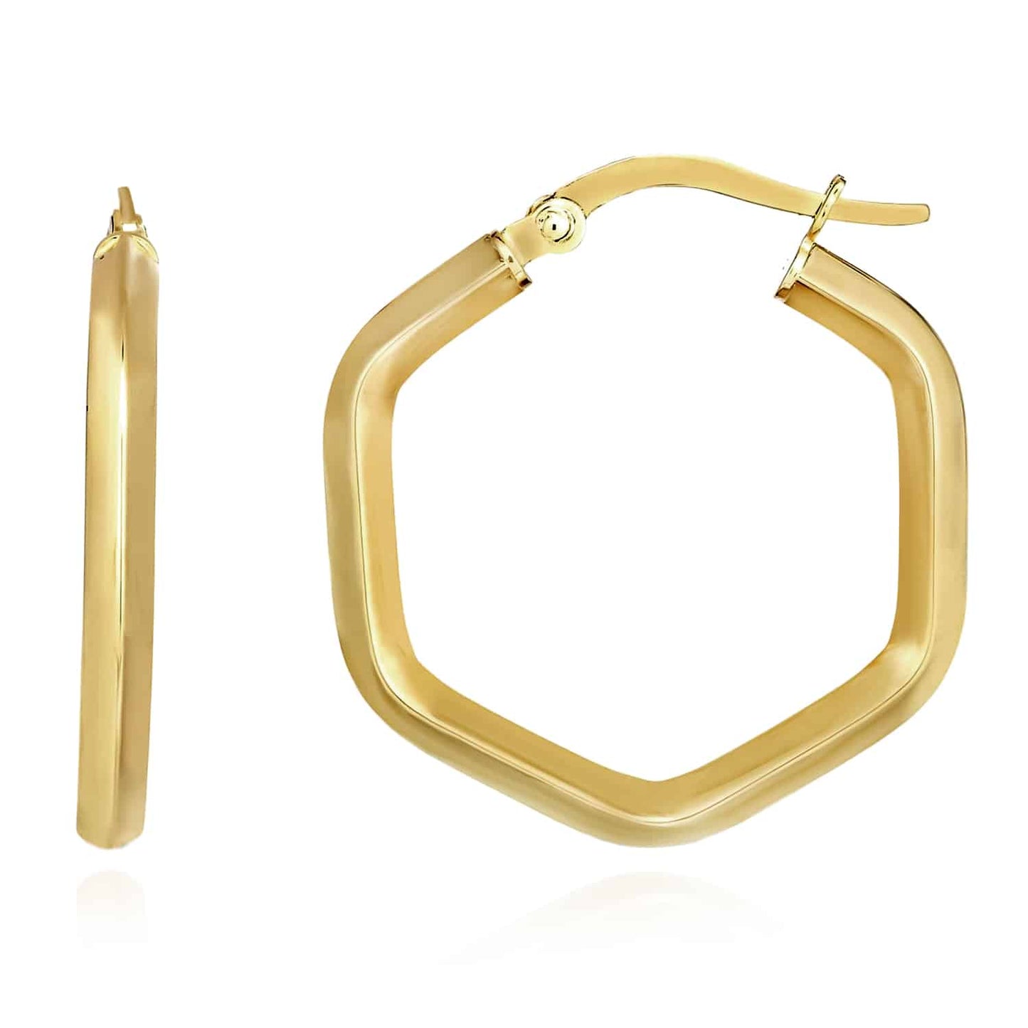 14K Gold Yellow White Rose Hexagon Honeycomb Hoop Hinged Earrings 23mm