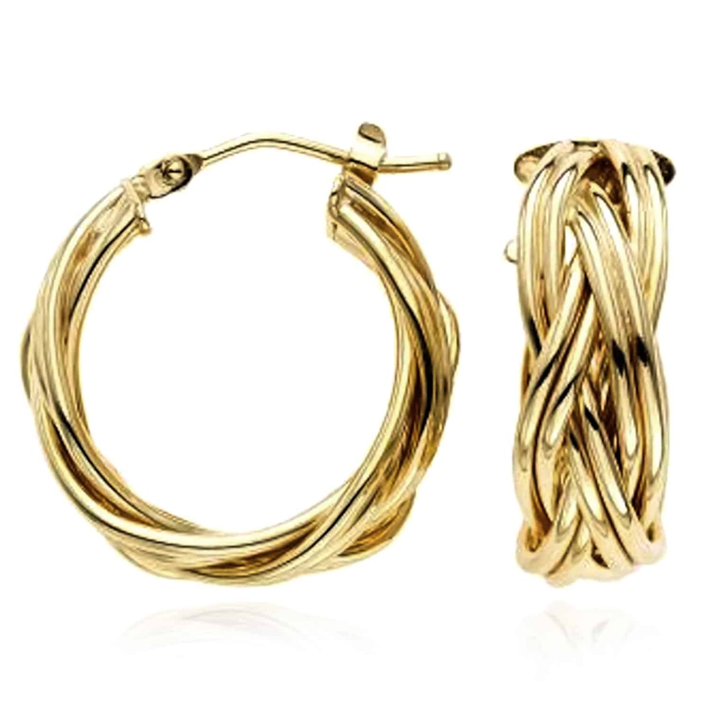 14K Gold 6mm Wide Braided Hoop Earrings 14mm