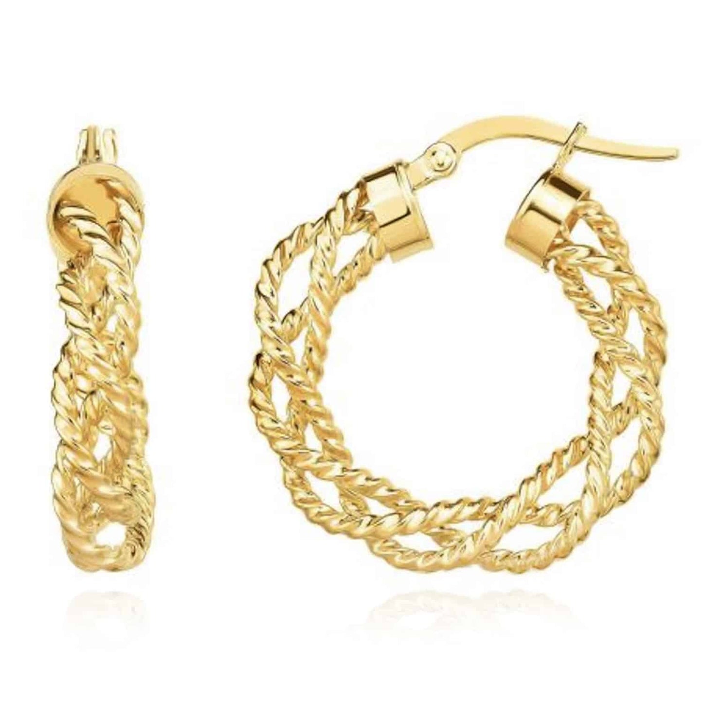 14K Gold 4mm Braided Twisted Hoop Earrings 15mm