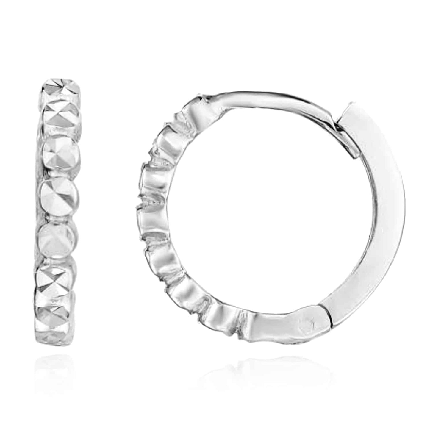 14K Gold Yellow White Rose Diamond-Cut Round Huggie Hoop Earrings 12mm