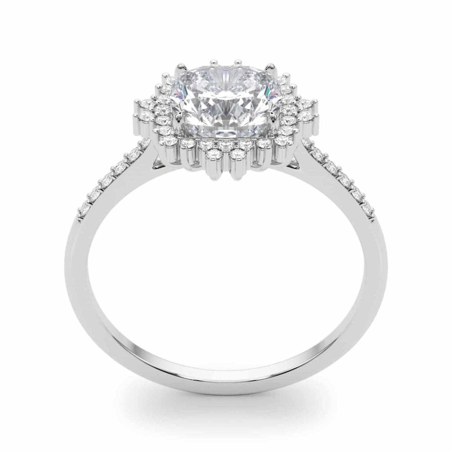 2.25CTW Lab-Grown Diamond 14K White Gold Cushion Flower Halo Engagement Ring