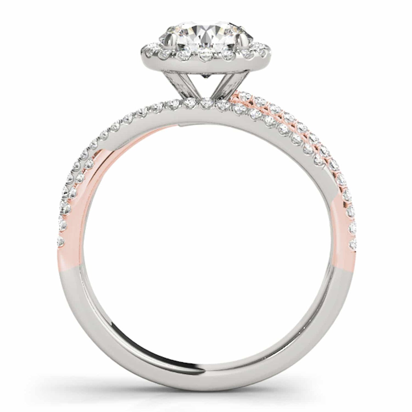 2.5CTW Lab-Grown Diamond 14K Gold Round Halo Twisted Split Shank Engagement Ring