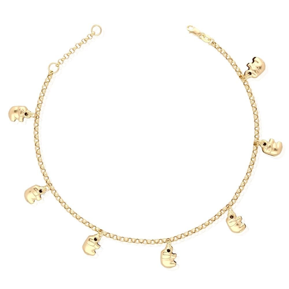 14k Gold Tri-Color Elephant Charm Anklet Bracelet 9" 10" Adjustable