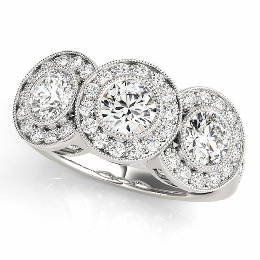 1.90CTW Lab-Grown Diamond 14K White Gold Round Halo Present Past Future Ring