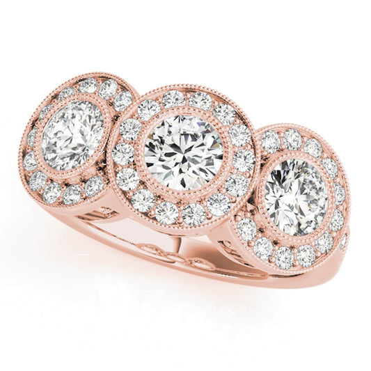 1.90CTW Lab-Grown Diamond 14K Rose Gold Round Halo Present Past Future Ring