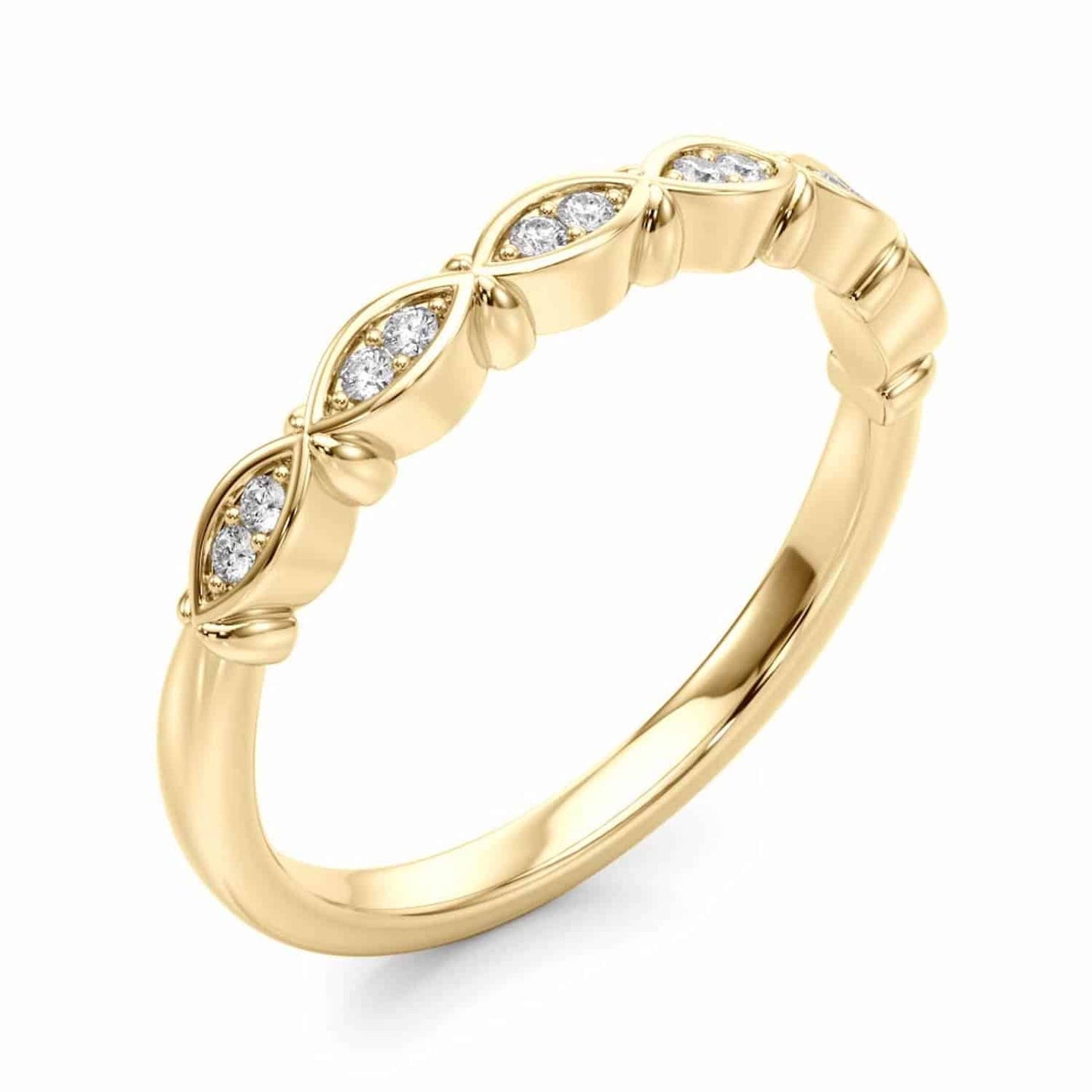 0.10CTW Real Diamond 14K Gold Yellow Marquise Stackable Engagement Ring Band