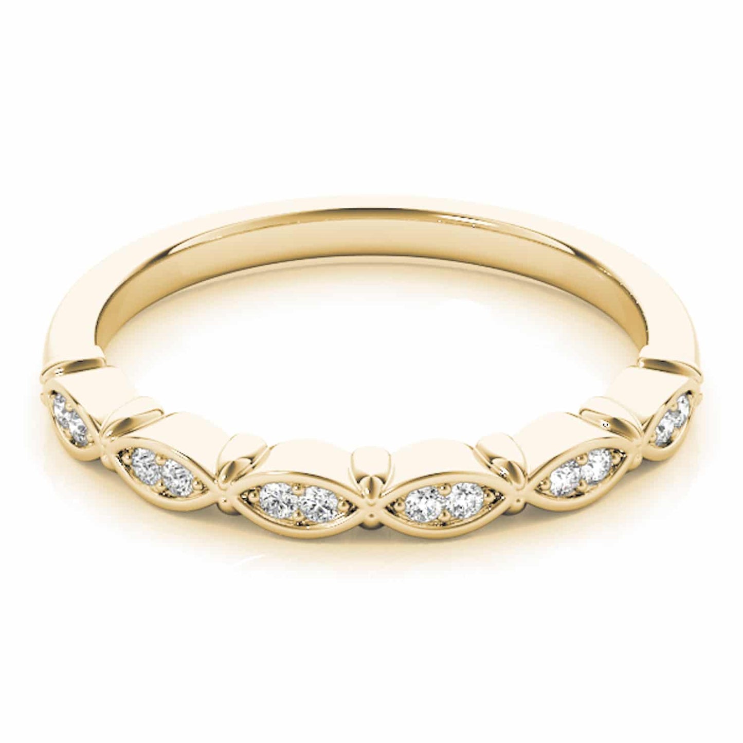 0.10CTW Real Diamond 14K Gold Yellow Marquise Stackable Engagement Ring Band