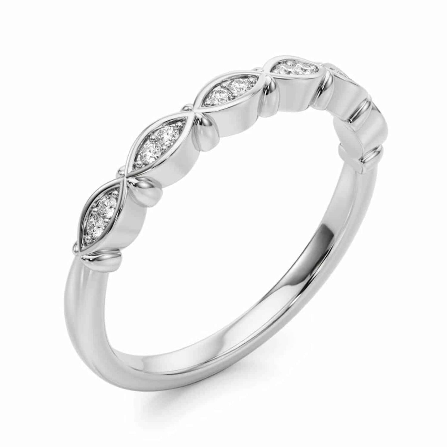 0.10CTW Real Diamond 14K Gold White Marquise Stackable Engagement Ring Band