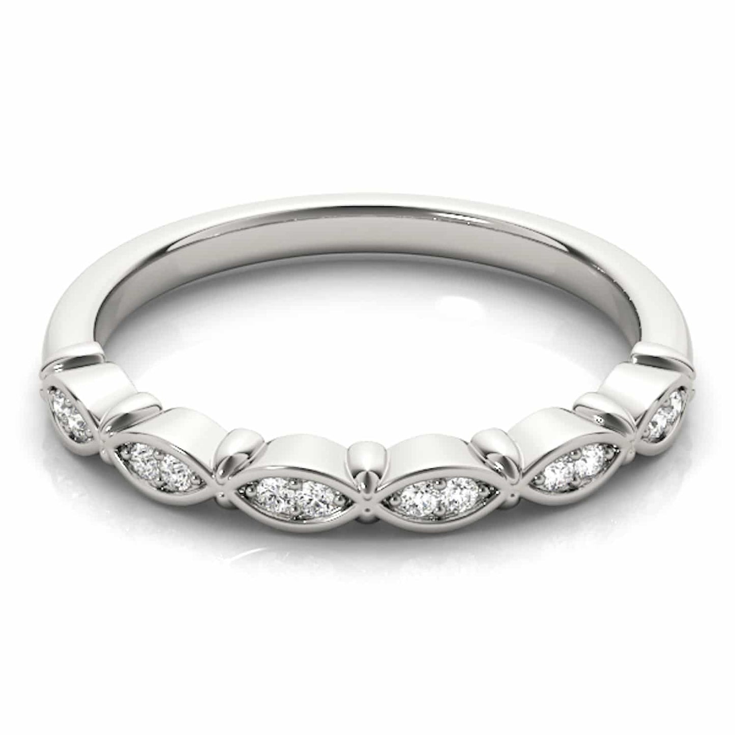 0.10CTW Real Diamond 14K Gold White Marquise Stackable Engagement Ring Band