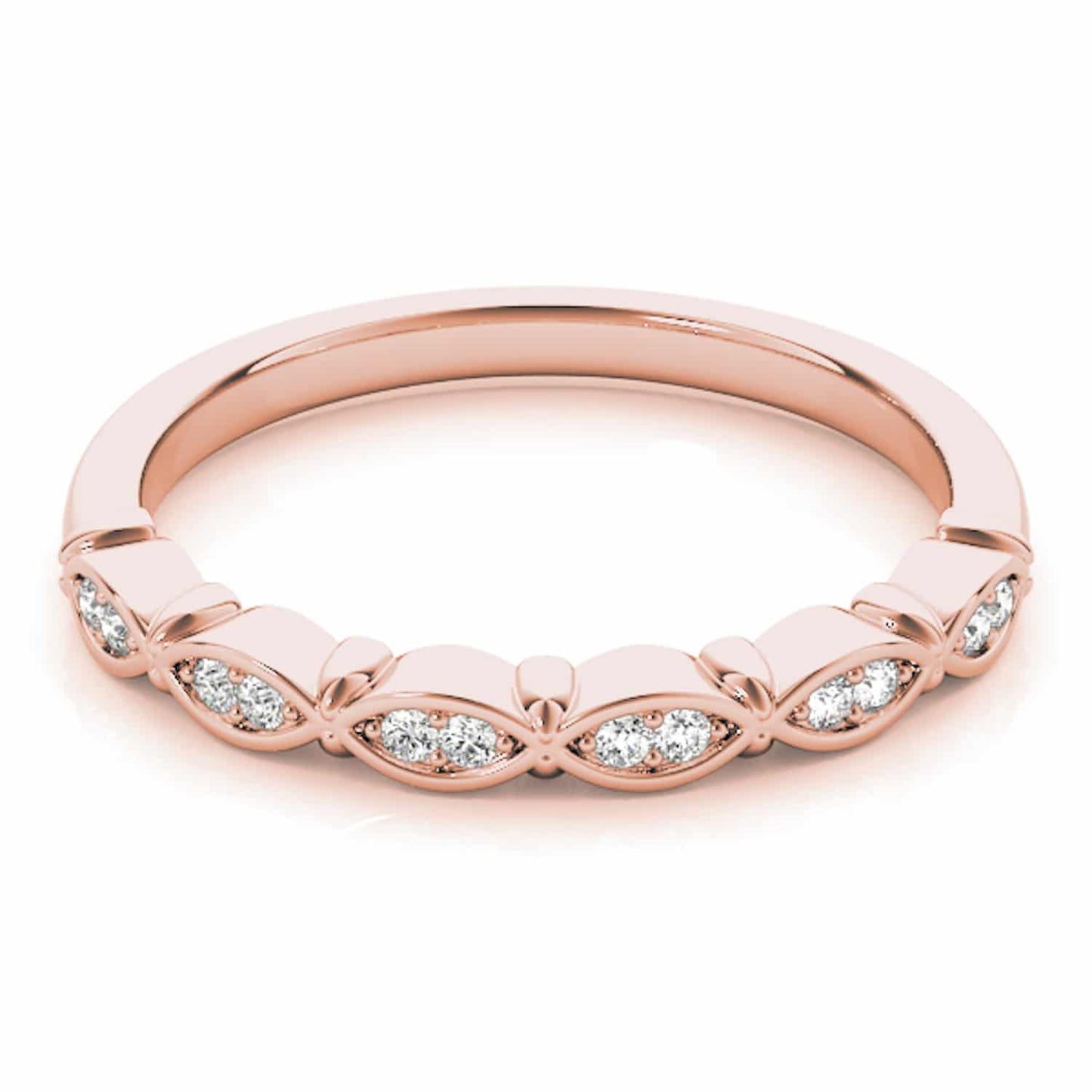 0.10CTW Real Diamond 14K Gold Rose Marquise Stackable Engagement Ring Band