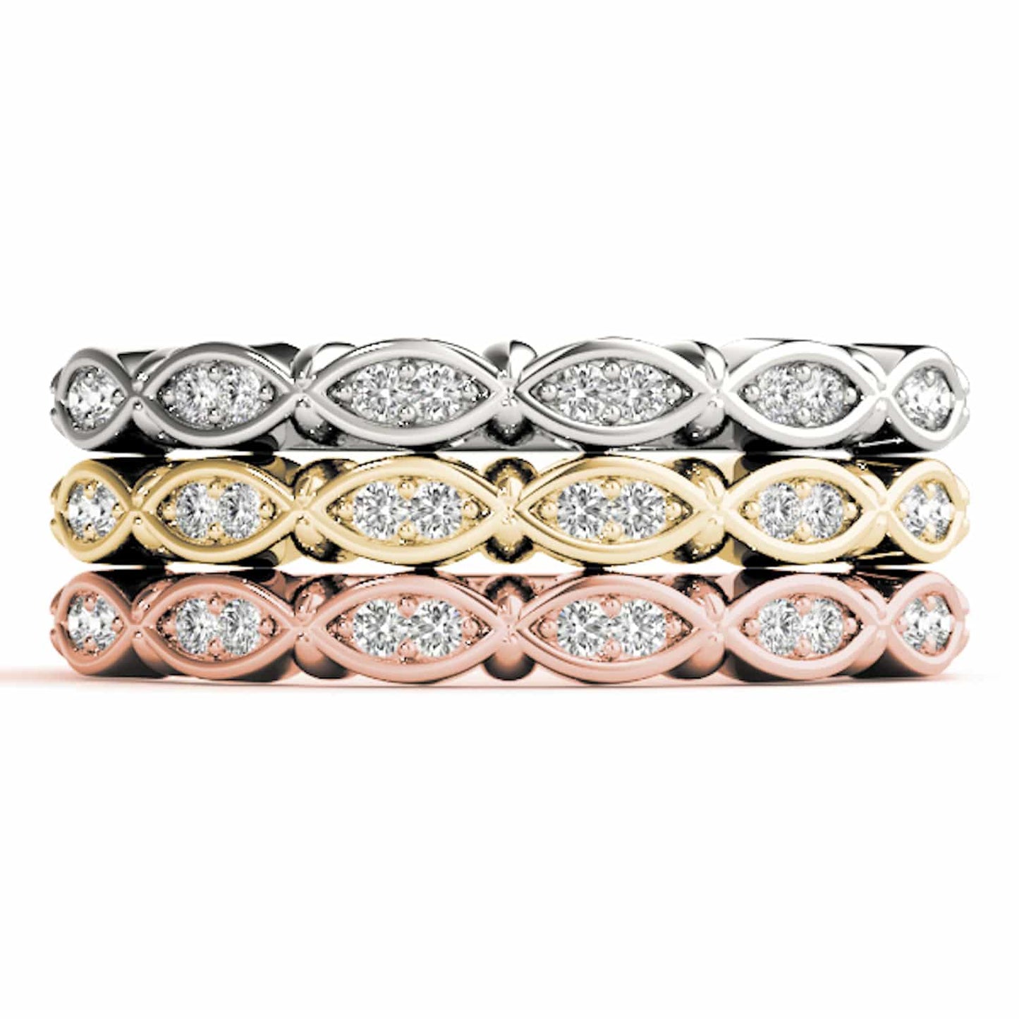0.10CTW Real Diamond 14K Gold Rose Marquise Stackable Engagement Ring Band