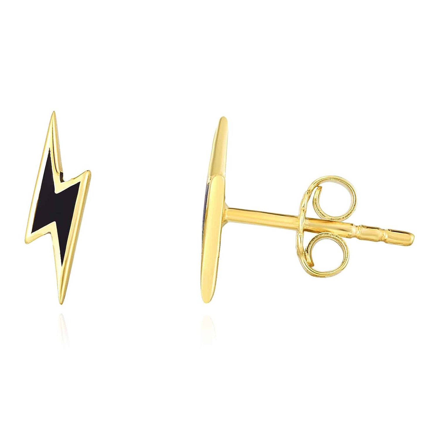 14K Gold Black Yellow Enamel Lightning Bolt Stud Earrings 10mm