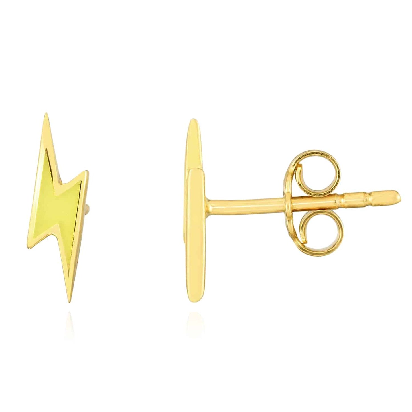 14K Gold Black Yellow Enamel Lightning Bolt Stud Earrings 10mm