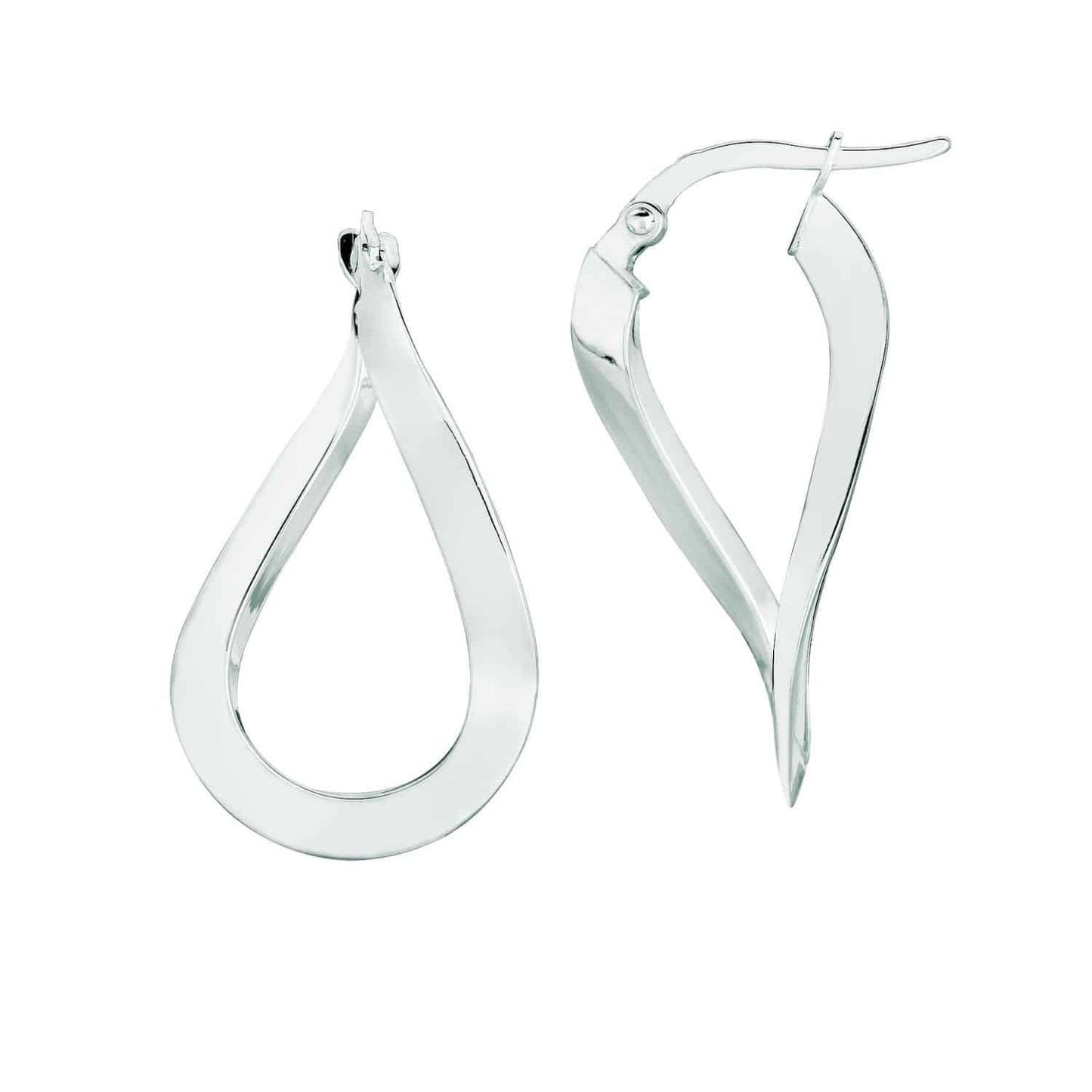14K Real Gold Yellow White Freeform Twisted Teardrop Earrings 30mm