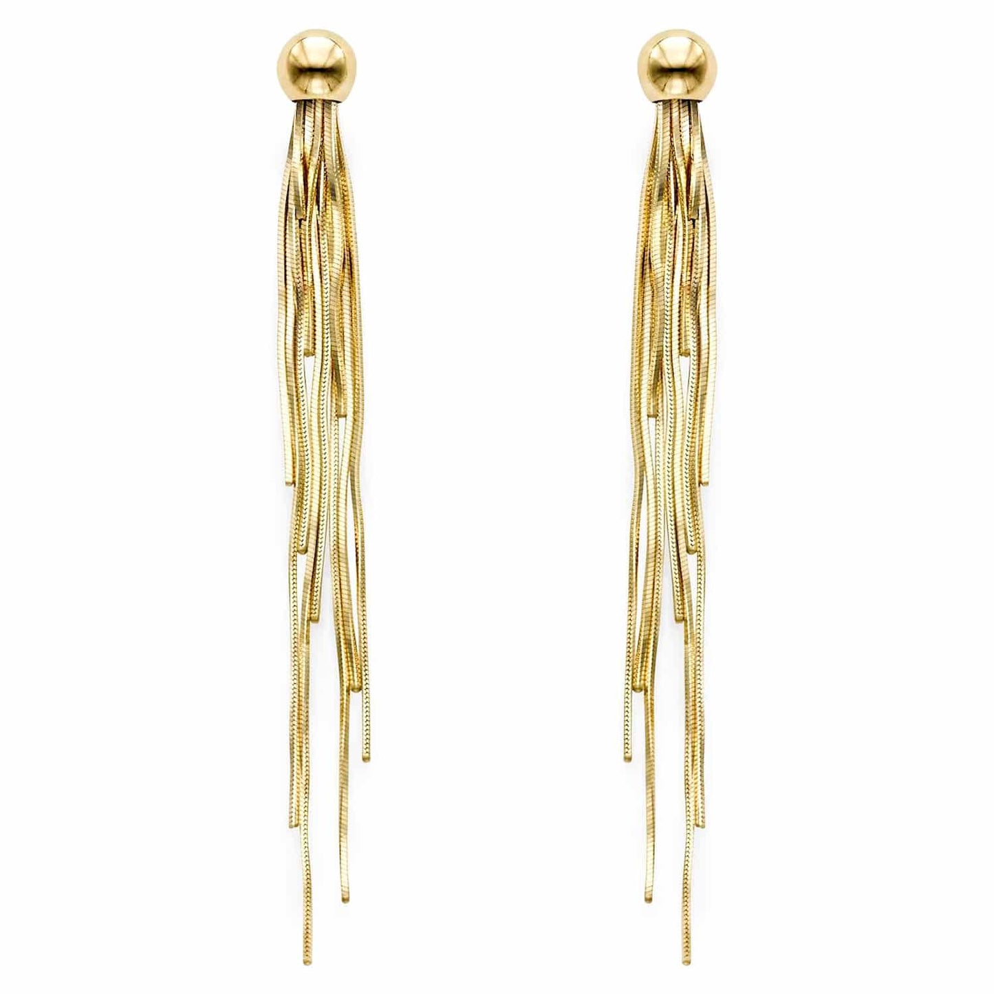 14K Gold Beaded Shoulder Duster Drop Earrings 65mm