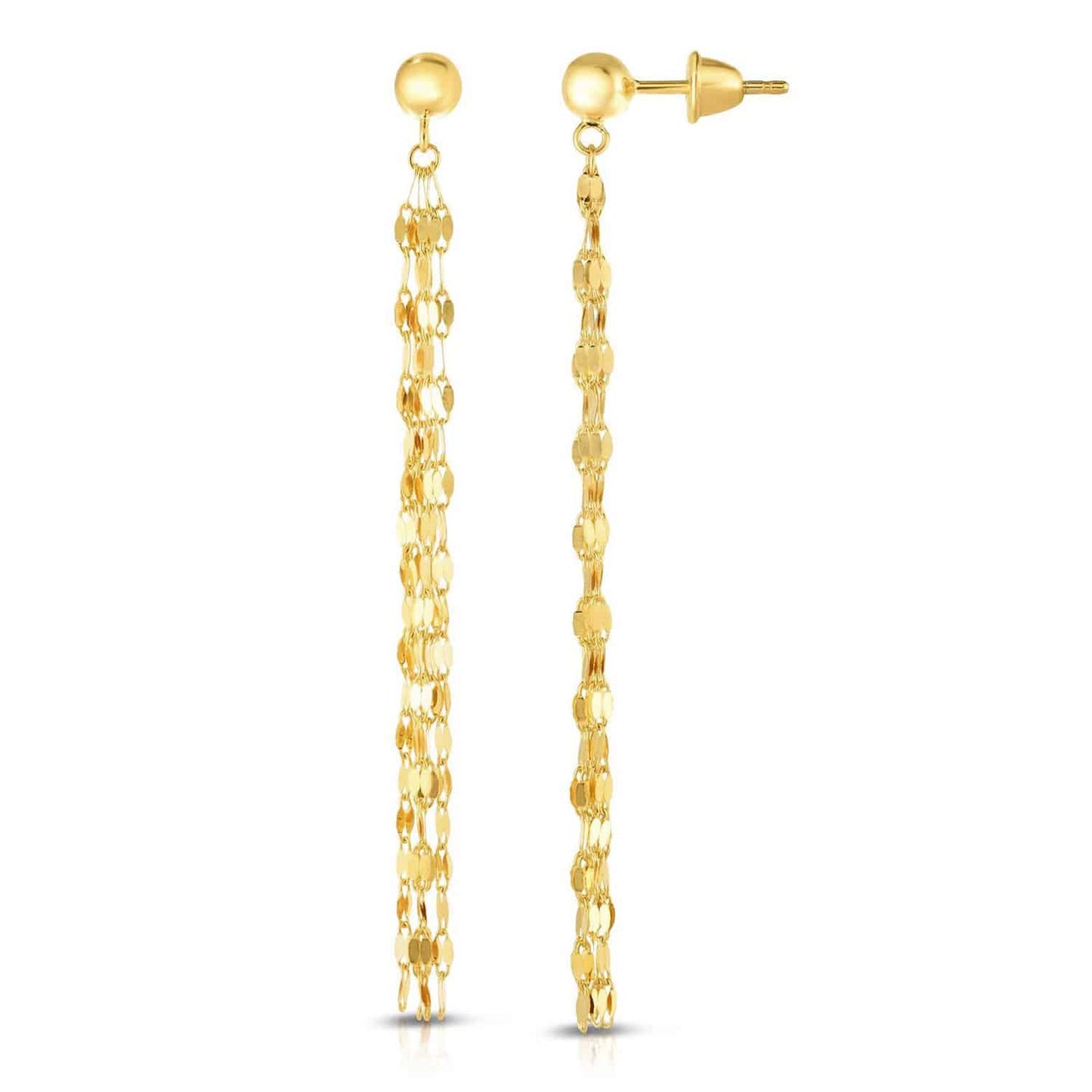 14K Gold Diamond-Cut Mirror Link Chain Drop Earrings 62mm