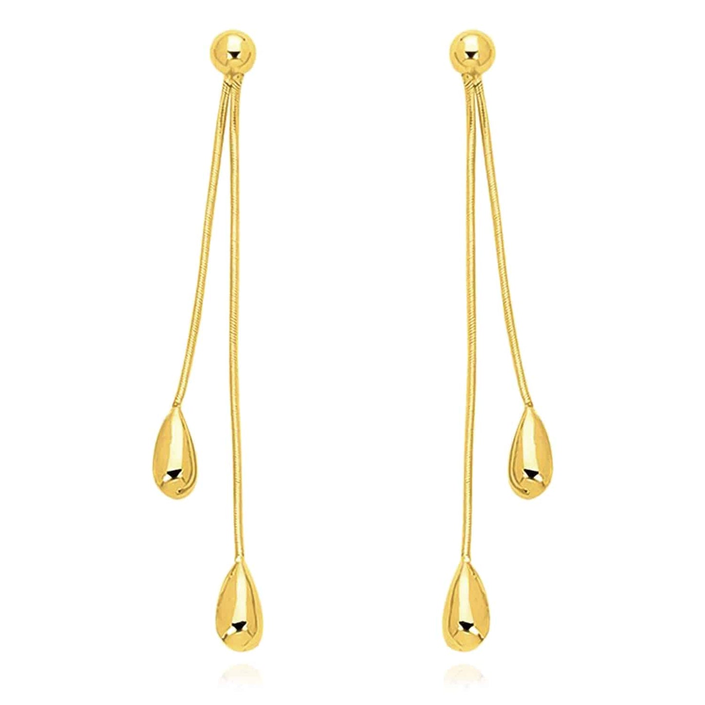 14K Real Gold Polished Double Teardrop Drop Flexible Earrings 55mm