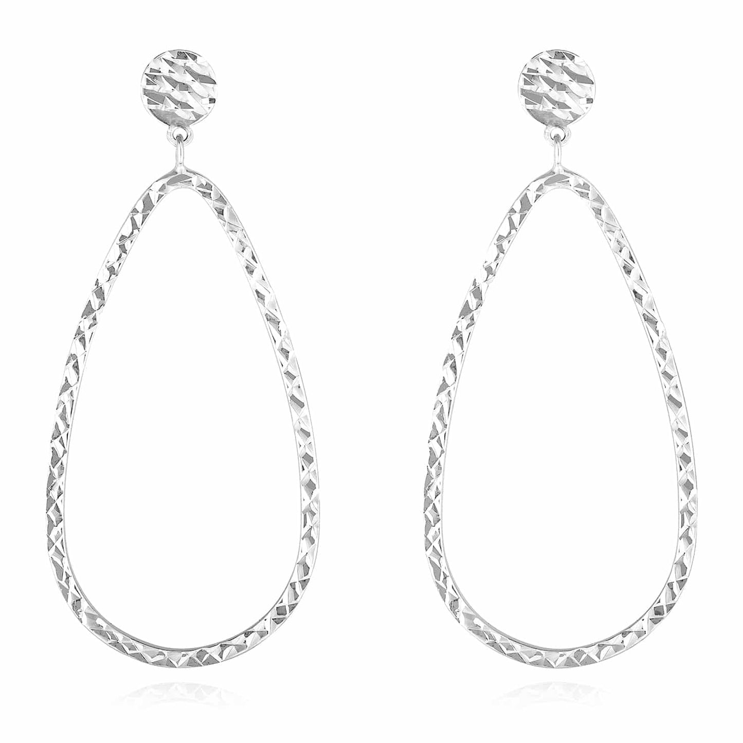 14K Gold Yellow White Diamond-Cut Teardrop Drop Earrings 43mm