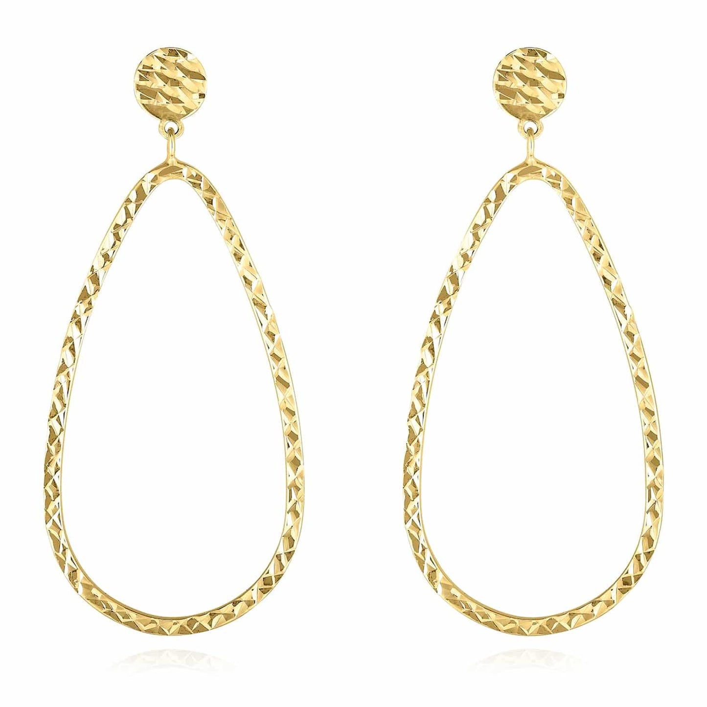 14K Gold Yellow White Diamond-Cut Teardrop Drop Earrings 43mm