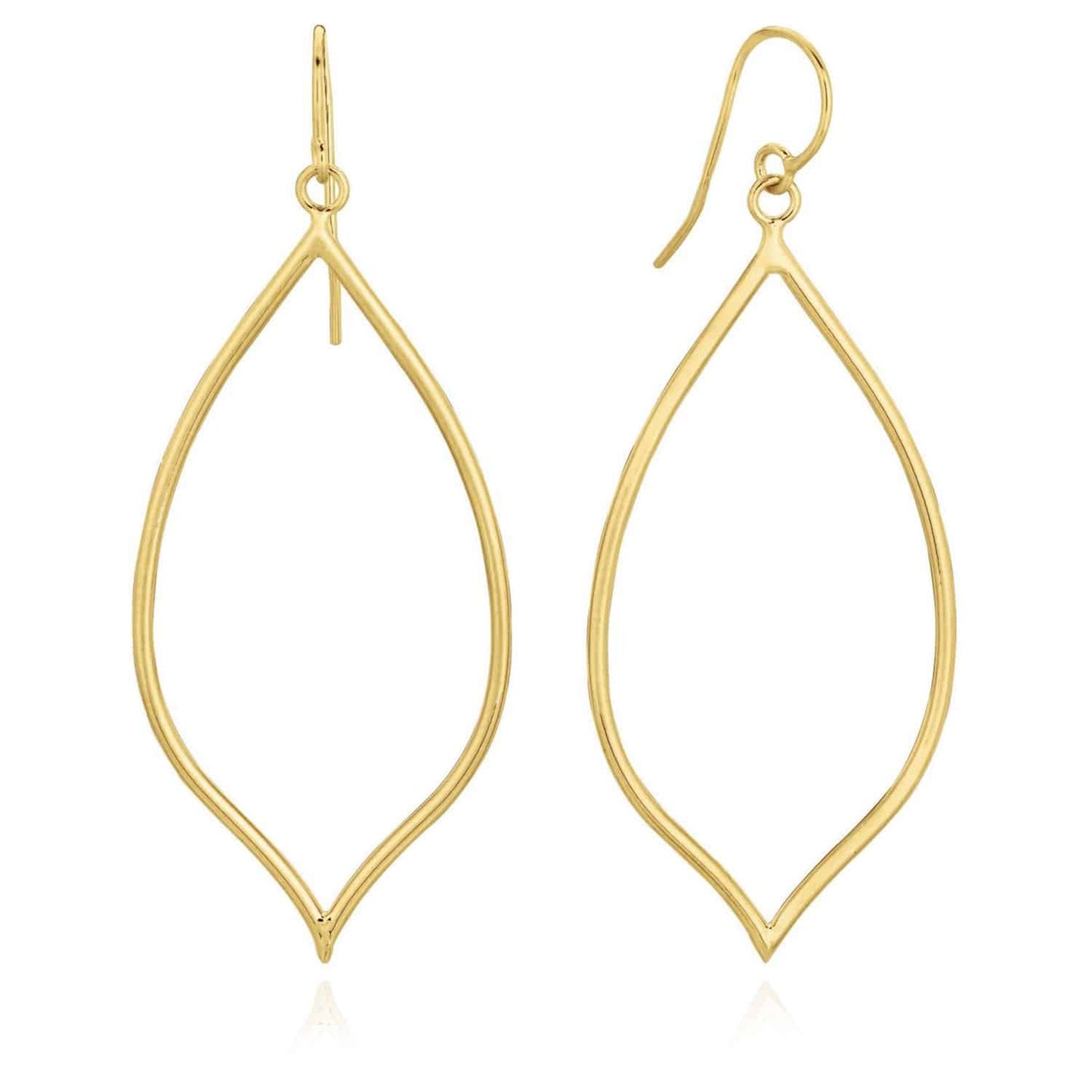 14K Gold Open Pointy Leaf Drop Ear Wire Hook Earrings 55mm