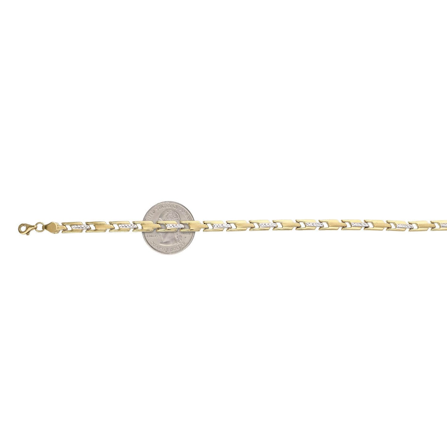 10K Two-Tone Gold Diamond-Cut Fancy Stampato Anklet (Hollow) 10"