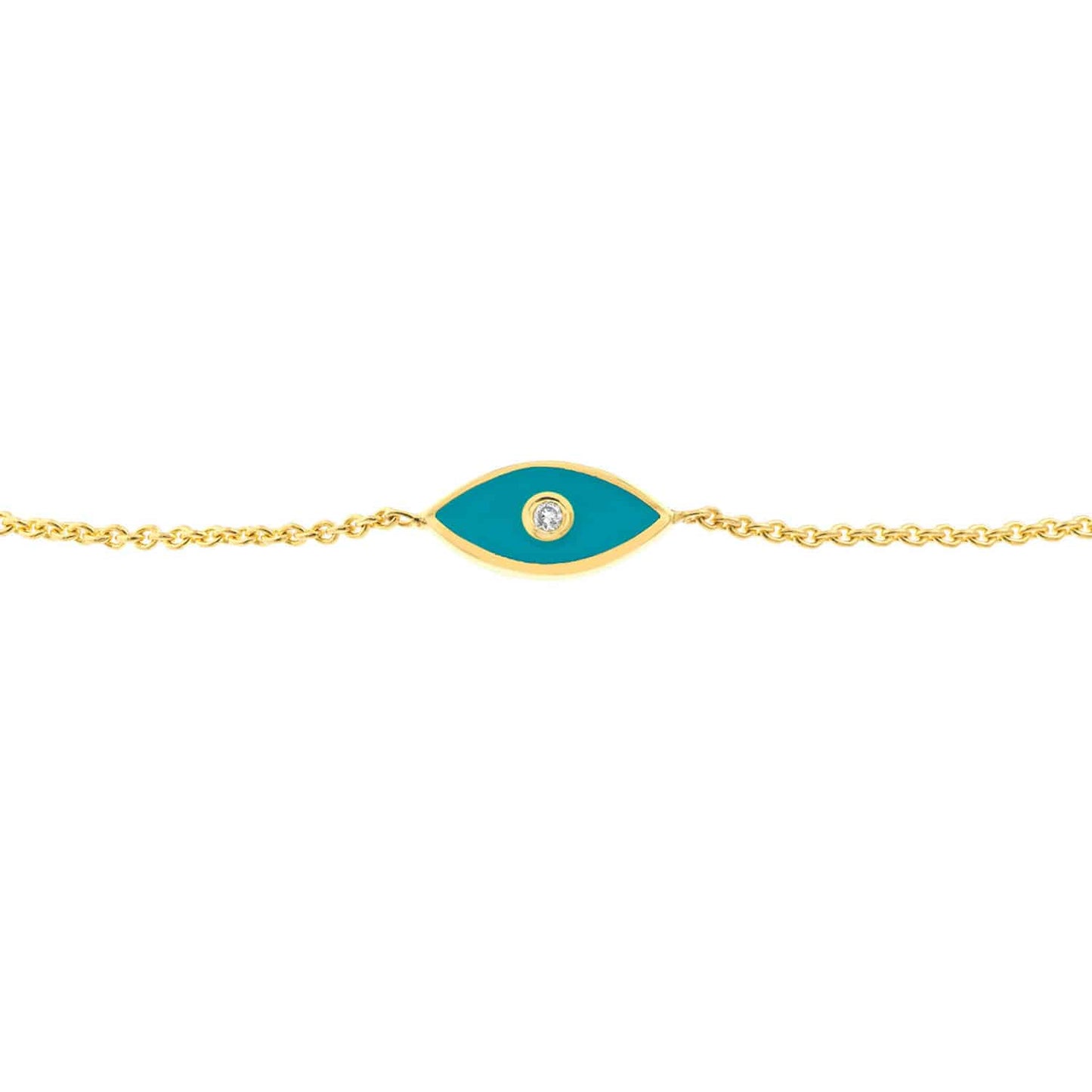 Real Diamond 14K Gold Yellow Blue Evil Eye Bolo Bracelet 9.5" Adjustable