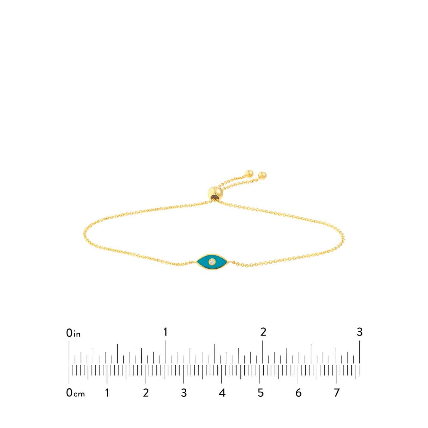 Real Diamond 14K Gold Yellow Blue Evil Eye Bolo Bracelet 9.5" Adjustable