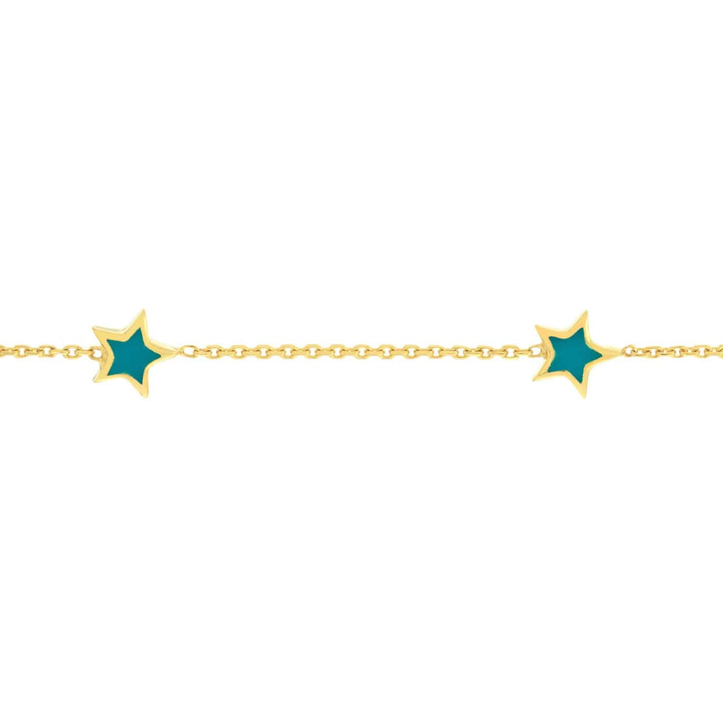 14K Gold Yellow Turquoise Star Station Bracelet 7.25"