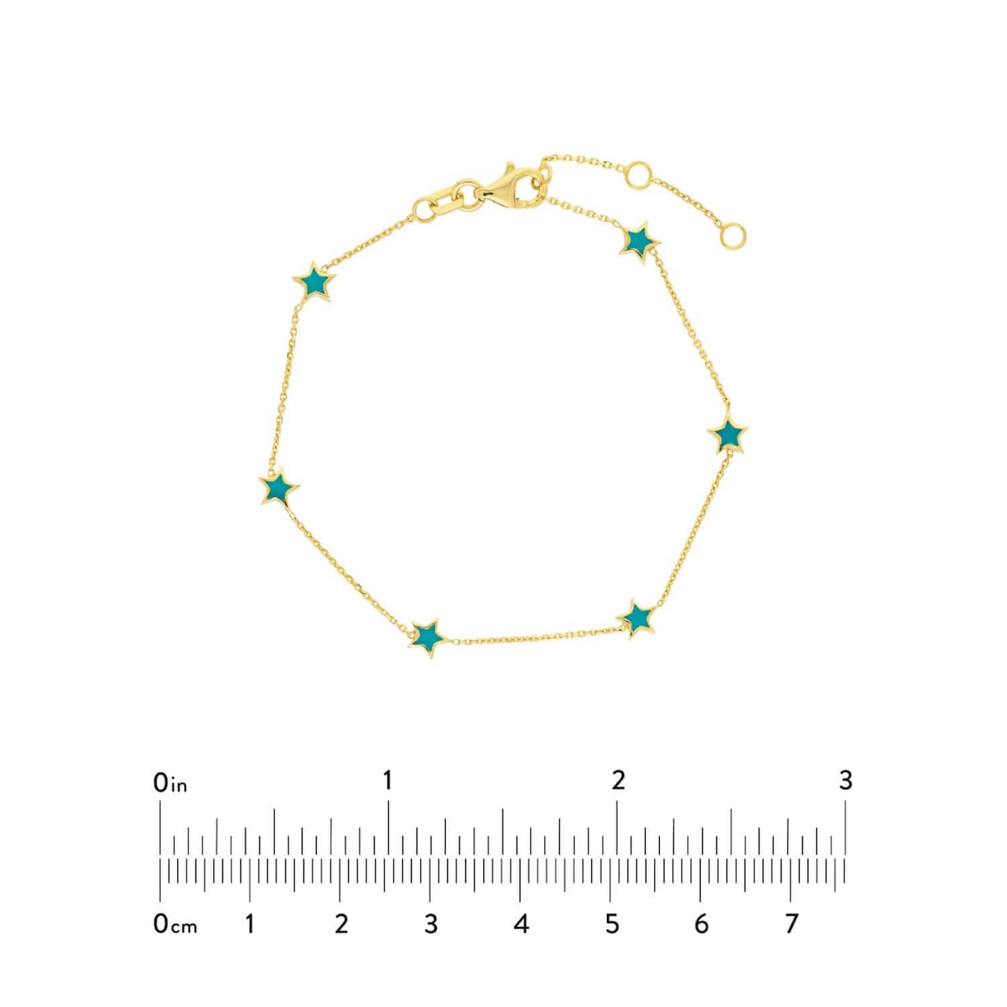 14K Gold Yellow Turquoise Star Station Bracelet 7.25"