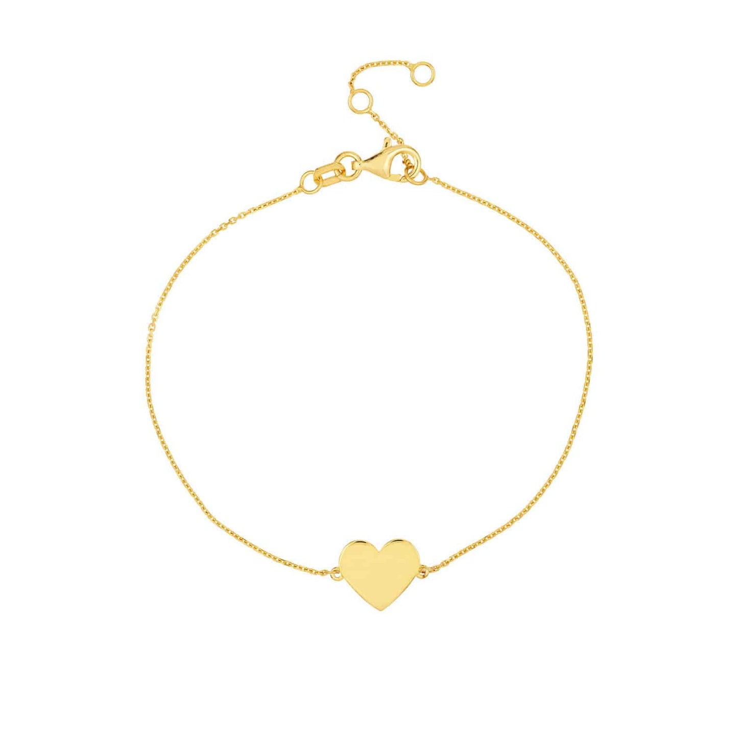 Engravable 14K Gold Yellow Personalized Heart Bracelet 6.25"-7.25" Adjustable