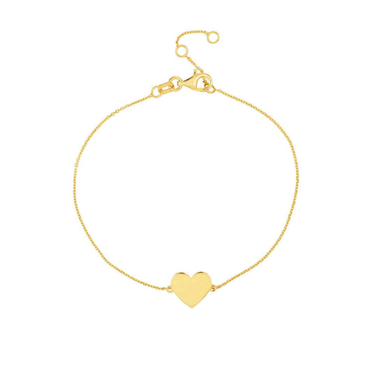 Engravable 14K Yellow Gold Personalized Heart Bracelet (Solid Links) 6.25"-7.25" Adjustable