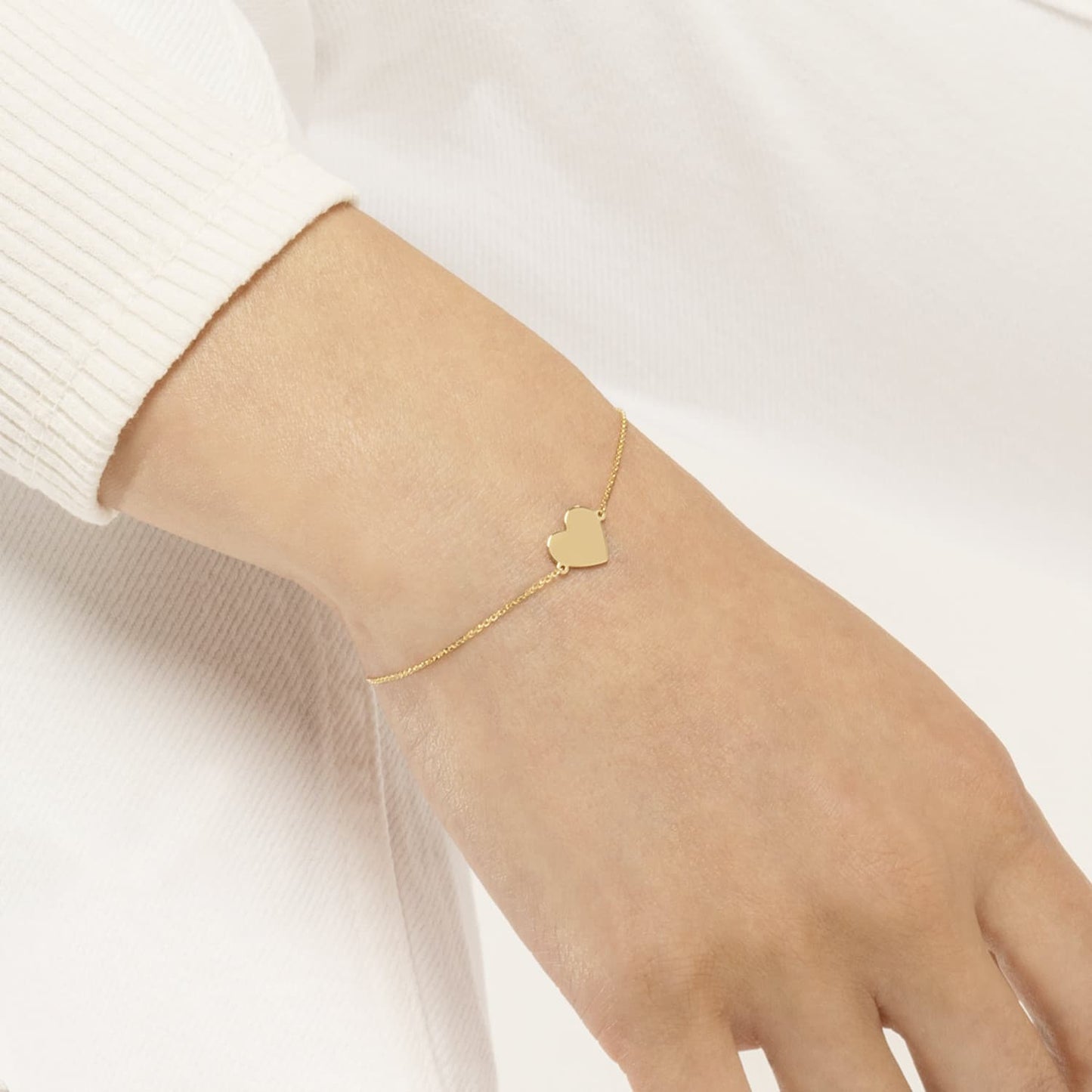 Engravable 14K Gold Yellow Personalized Heart Bracelet 6.25"-7.25" Adjustable