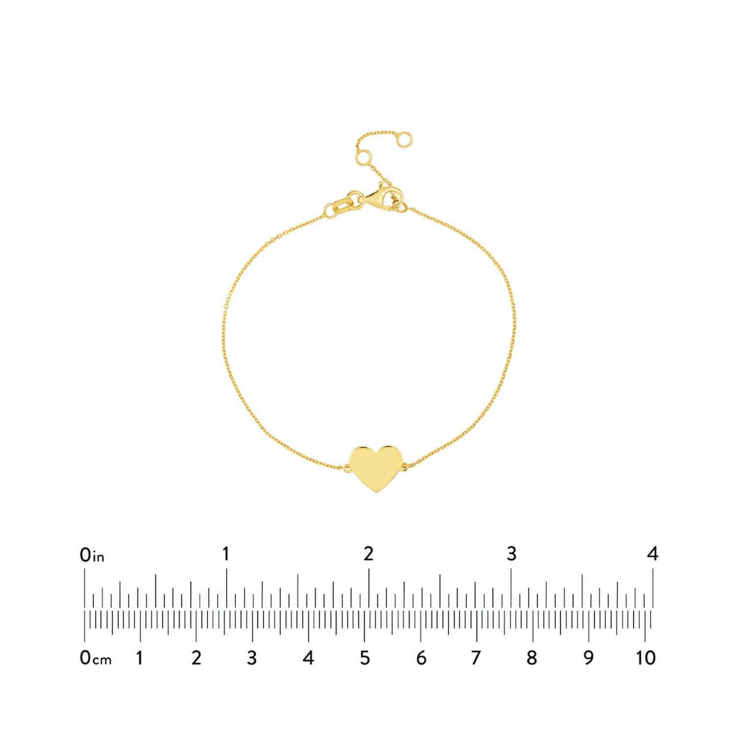 Engravable 14K Gold Yellow Personalized Heart Bracelet 6.25"-7.25" Adjustable